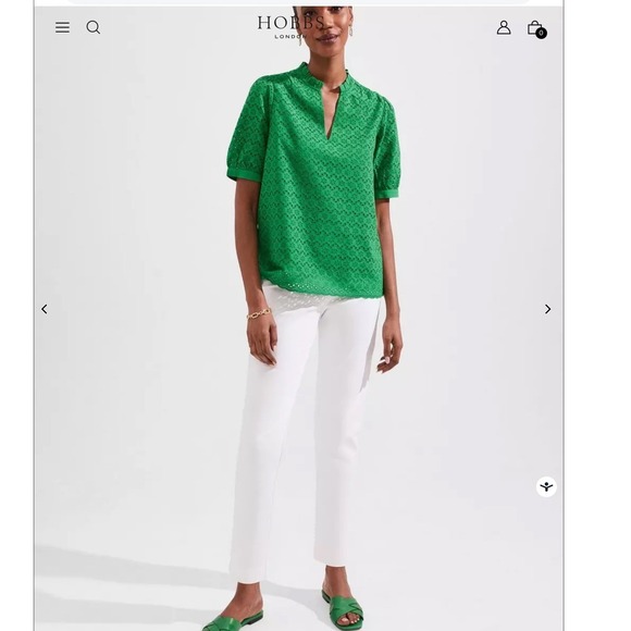 Hobbs London Tops - NEW Hobb Ellis Top Kelly Green Preppy Blouse Eyelet Summer Classic Cottage US 8
